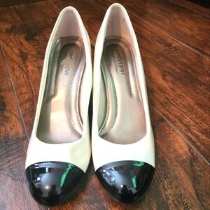 Black-toed White Patent Heels